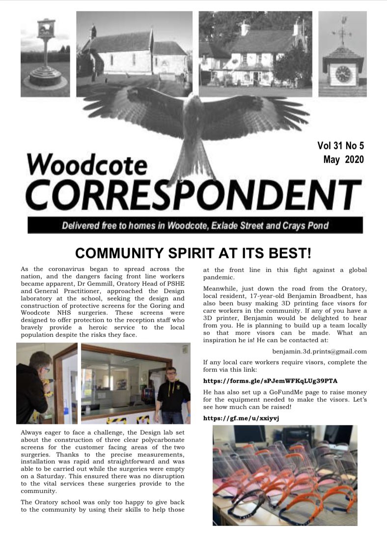 oratoryschool's tweet photo. Thank you for this coverage Woodcote Correspondent. We’re #AllInThisTogether #bespoke #PPE to help #protect our #localnhs against #COVID19 @DLAB_ORATORY https://t.co/bZyL6qbh7U