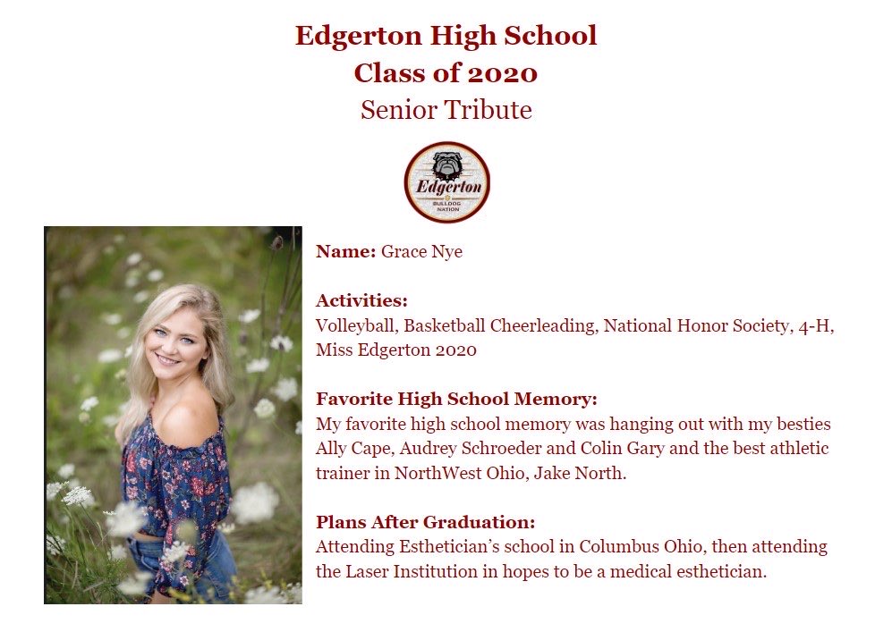edgeprincipal's tweet photo. Today’s morning senior spotlight:  Meet Grace Nye!  Congratulations! https://t.co/s2V71C8qK2