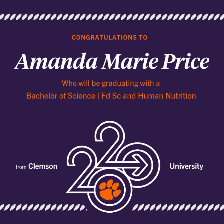 TigerSportsMed's tweet photo. Another shout out to @AmandaPrice100 on her graduation!! Thank you for your dedication and hard work! #clemsongrad2020 https://t.co/RiS2SkHGws