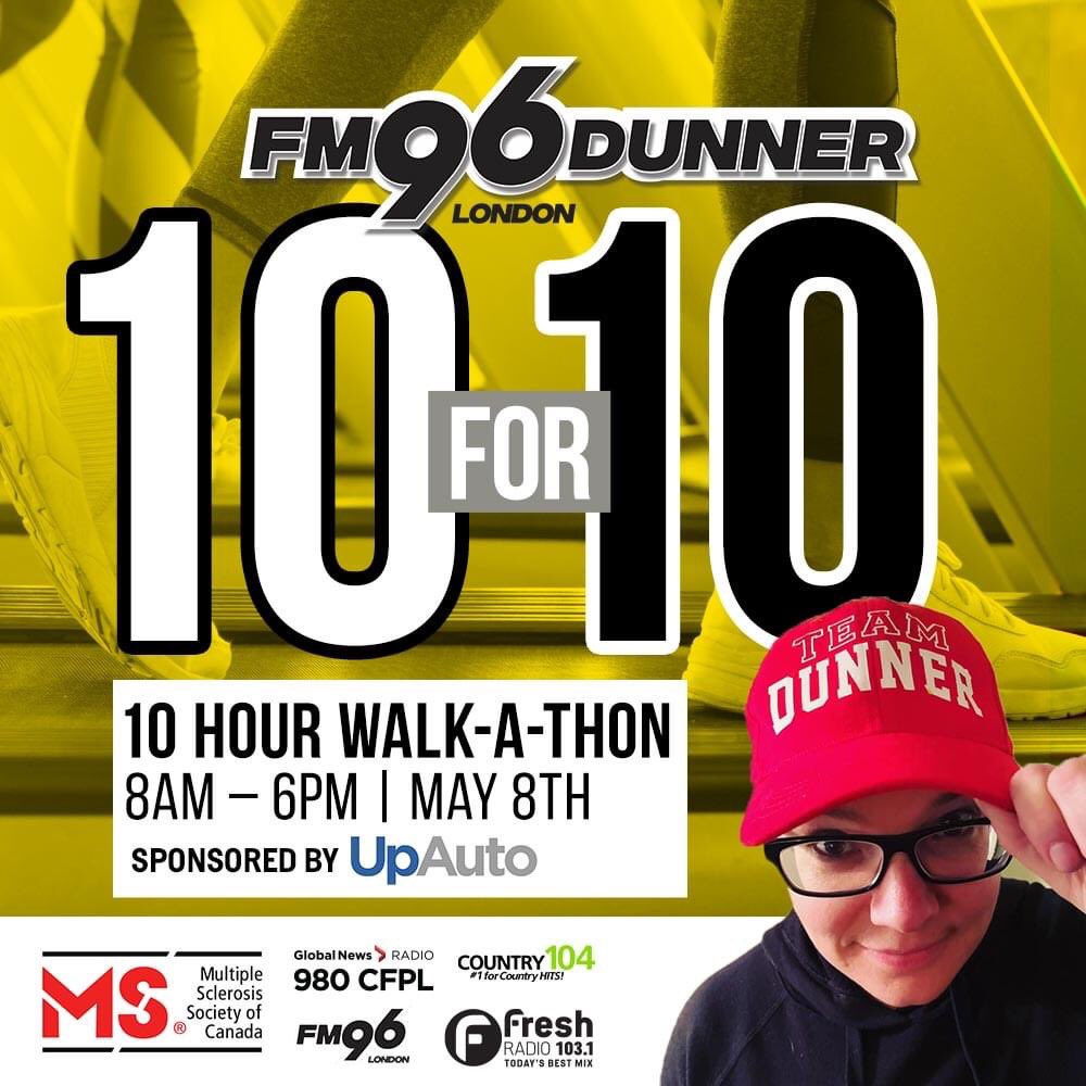 Do it for Dunner. It’s this simple... Text MS to 30333. Dunner’s 10 for 10... she’s walking 10 hours today to raise $10,000 for her 10th Anniversary of her MS diagnosis. You can do it Dunner!