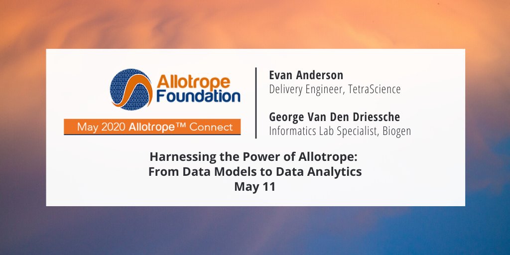 Don't miss it! Our Delivery Engineer, Evan Anderson, is presenting at Allotrope Connect 2020 with George Van Den Driessche (<a href="/George_V14/">George VDD</a>) from <a href="/biogen/">Biogen</a> on May 11, demonstrating the use of Allotrope Technology. okt.to/6HwdGT <a href="/AllotropeFound/">Allotrope Foundation</a> #DigitalLab #datastandardization