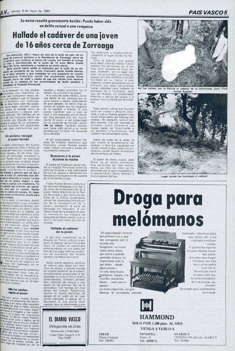 MemorialVT's tweet photo. ATAÚDES BLANCOS DEL TERRORISMO 

Recordamos a la estudiante de 16 años, MARÍA JOSÉ BRAVO DEL VALLE violada y asesinada por ultraderechistas en San Sebastián, 8 mayo 1980. Se encontraba paseando con su pareja F. Javier Rueda Alonso (herido) cuando fueron atacados salvajemente. https://t.co/MH8vAN8nuf