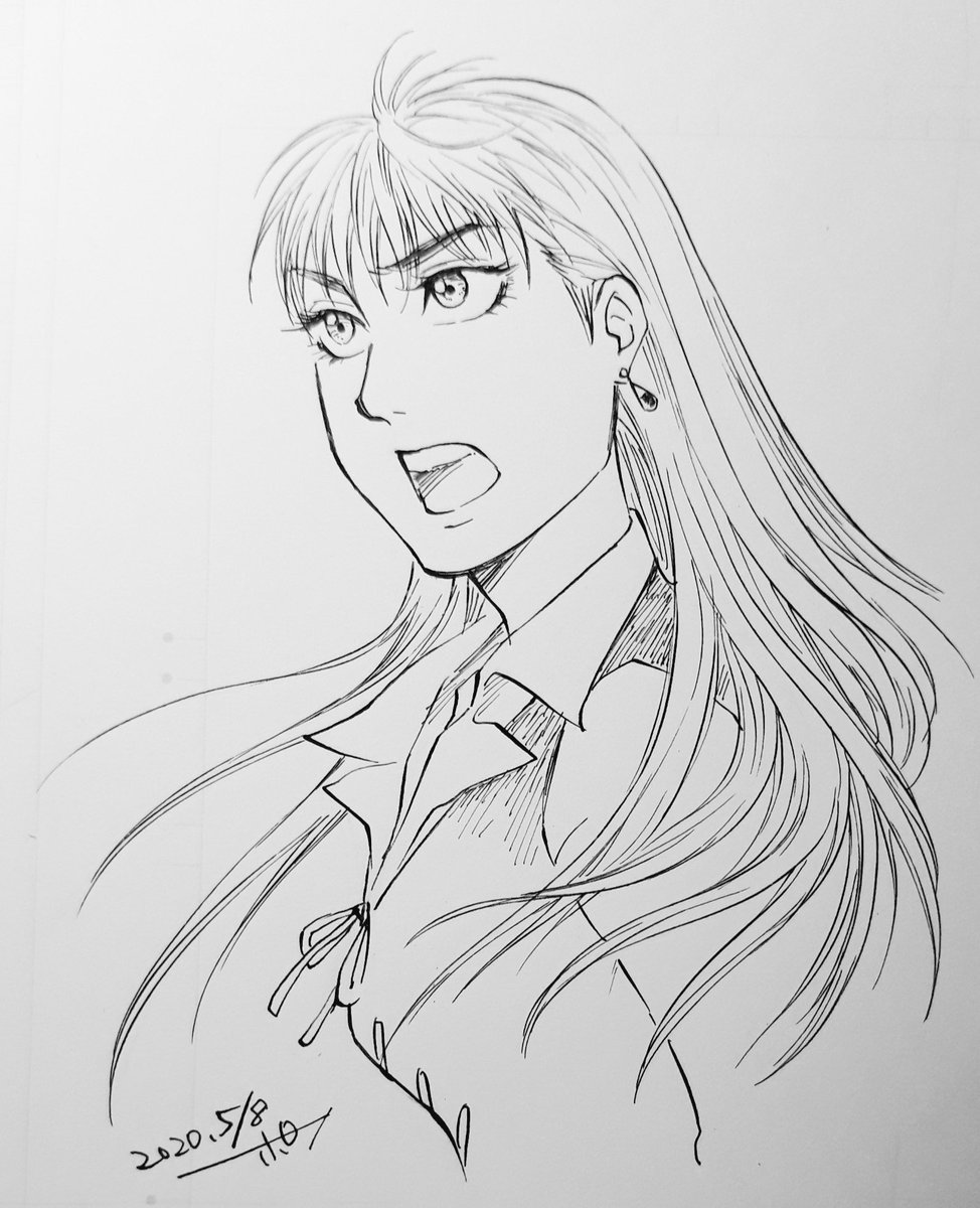 ペン入れ修行。すっごいなびいてる感じにしてみた。#白い竜 