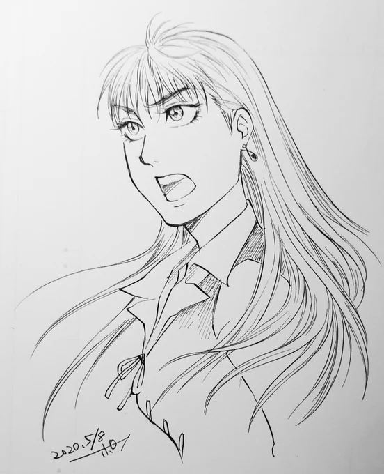 ペン入れ修行。すっごいなびいてる感じにしてみた。#白い竜 