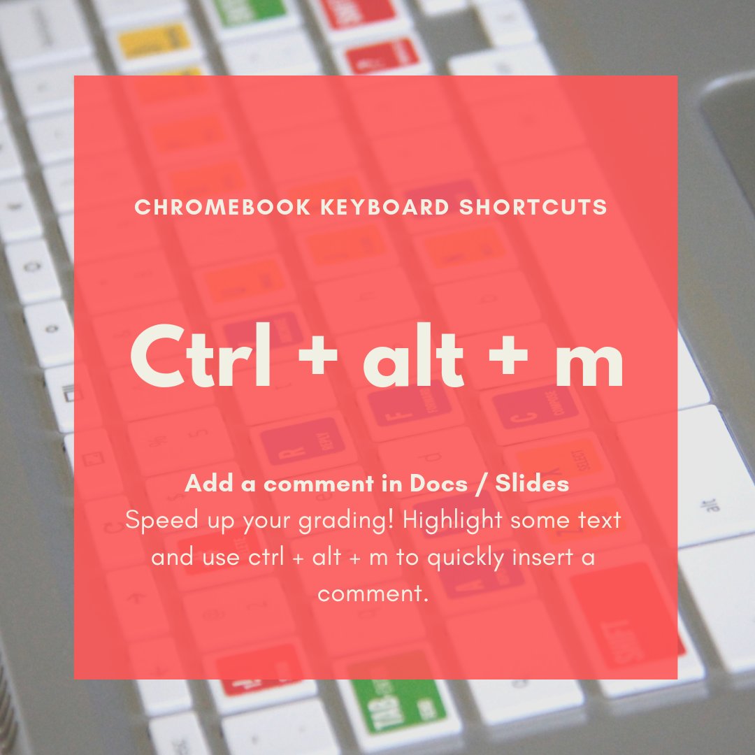 jrsowash's tweet photo. This is a HUGE time saver!

💡If you are giving lots of feedback in Google Docs, Slides, Sheets, etc use Ctrl + alt + m to add a comment! ⌨️💯

So much faster than using your mouse! 🖱️

#techtips #teachertips https://t.co/mPWs1W8bGa