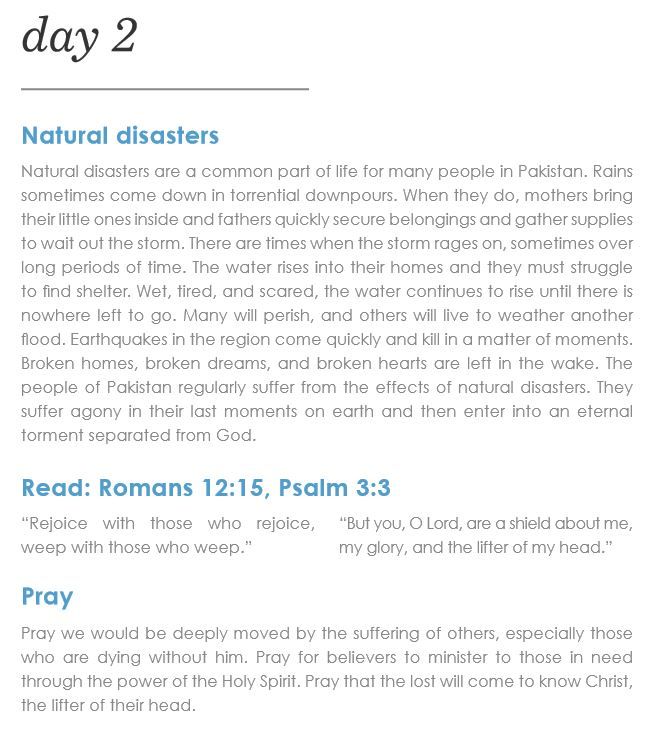 FusionSomhal's tweet photo. Day 2 | Natural Disasters
Pray we would be deeply moved by the suffering of others.
Pray for believers to minister to those in need by the Spirit.
Pray the lost will come to know Christ, the lifter of their head.
#PrayForPak
#DayTwoPrayForPak https://t.co/kJbvA2CzW0