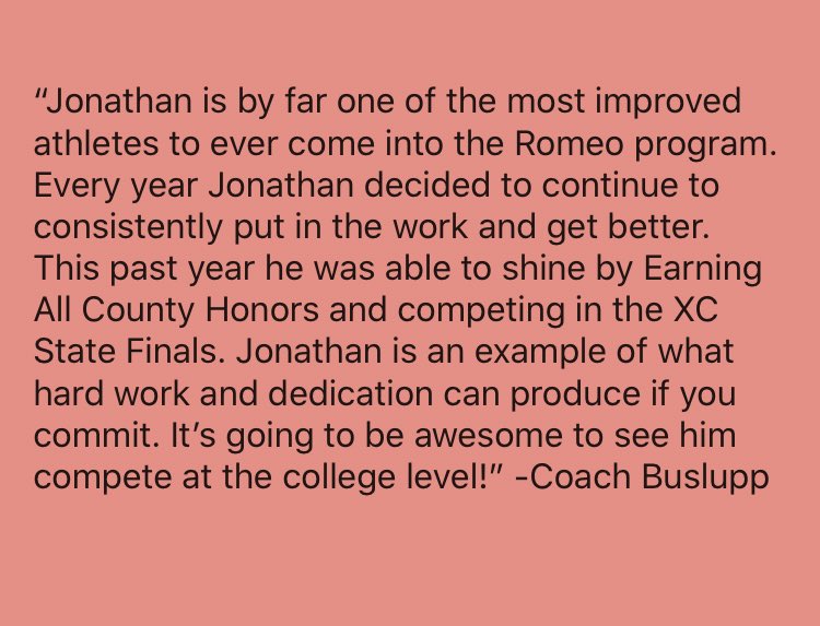 RomeoAthletics's tweet photo. Good luck in everything Jonathon!🐾 https://t.co/gE7KWYX7Bo