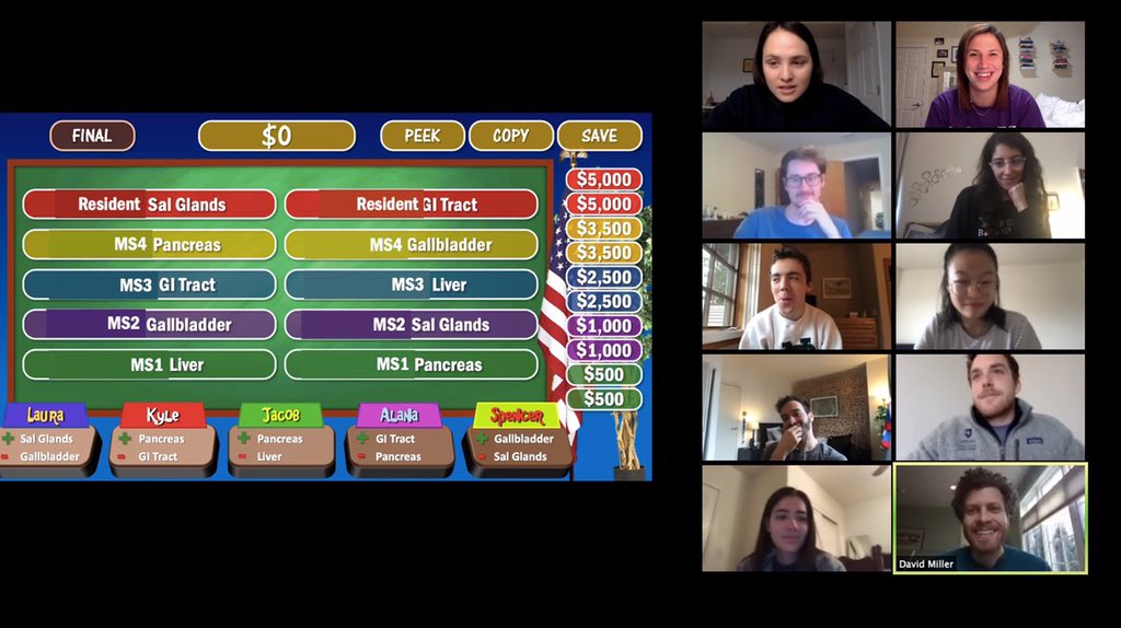 TracyBraderMD's tweet photo. Last day of CBL yesterday and still blown away by the creativity of my students’ weekly presentations. Spent time this block talking about effective teaching strategies &amp; gamification and these MS1s crusheddd it! @JeffersonUniv #MedEd #GIblock #zoomclass https://t.co/0bN3QHOK3D