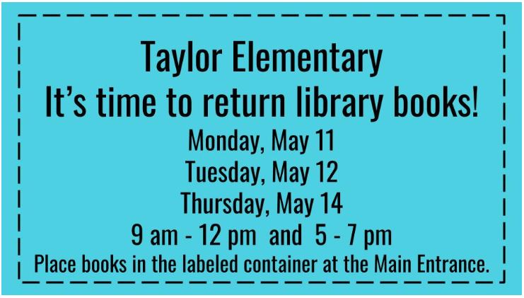 Taylor_Library's tweet photo. @Taylor_Tigers Library books can be returned next week. https://t.co/GgUEbJymv8
