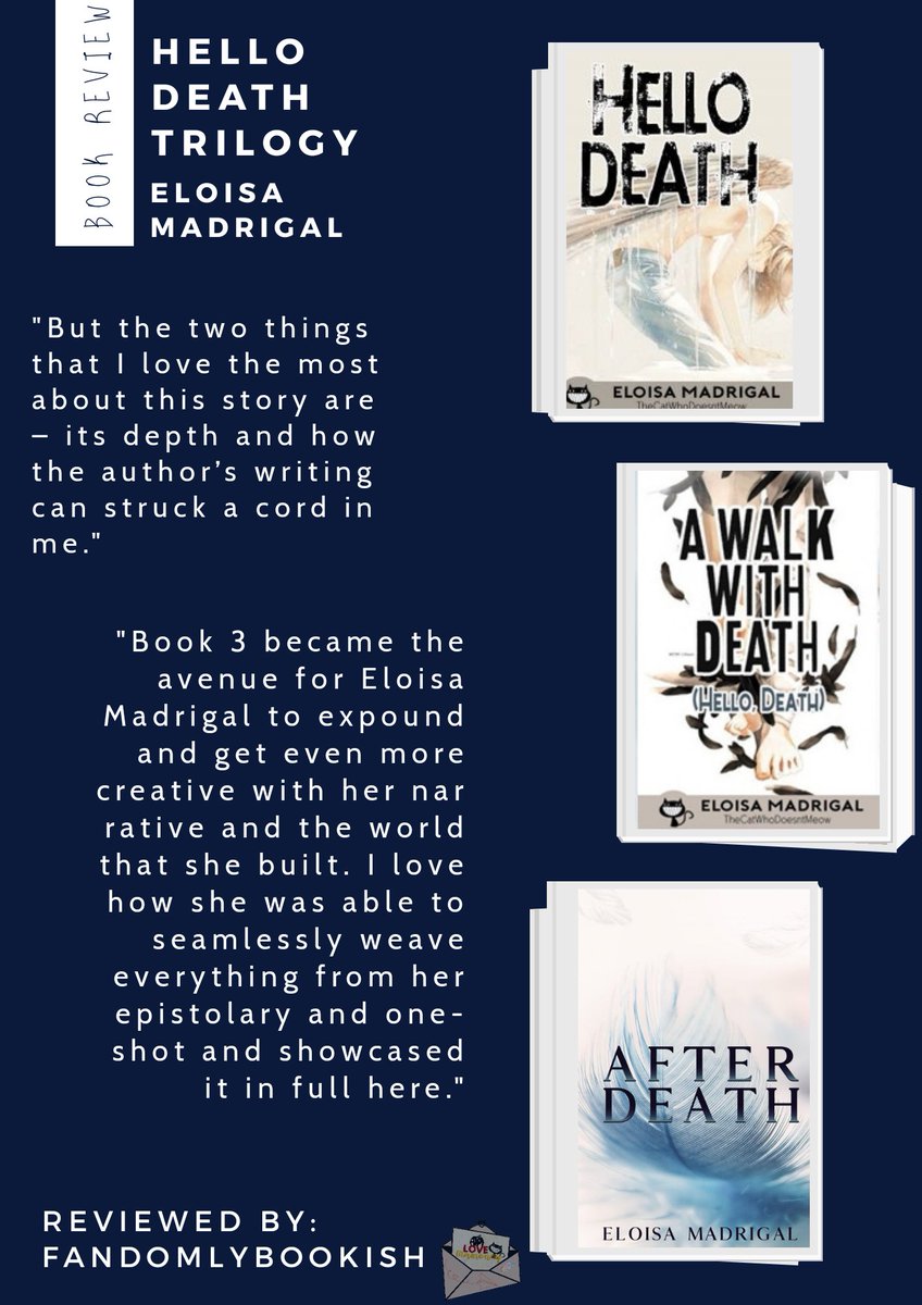TCWDM_Updates's tweet photo. Hello Death Trilogy Book Review by fandomlybokish 

read in full: https://t.co/4jP5TXzmdS 💜

#HelloDeathTrilogy #AfterDeathWP 
#EloisaMadrigal
#TheCatWhoDoesntMeow https://t.co/59afLz9QiM