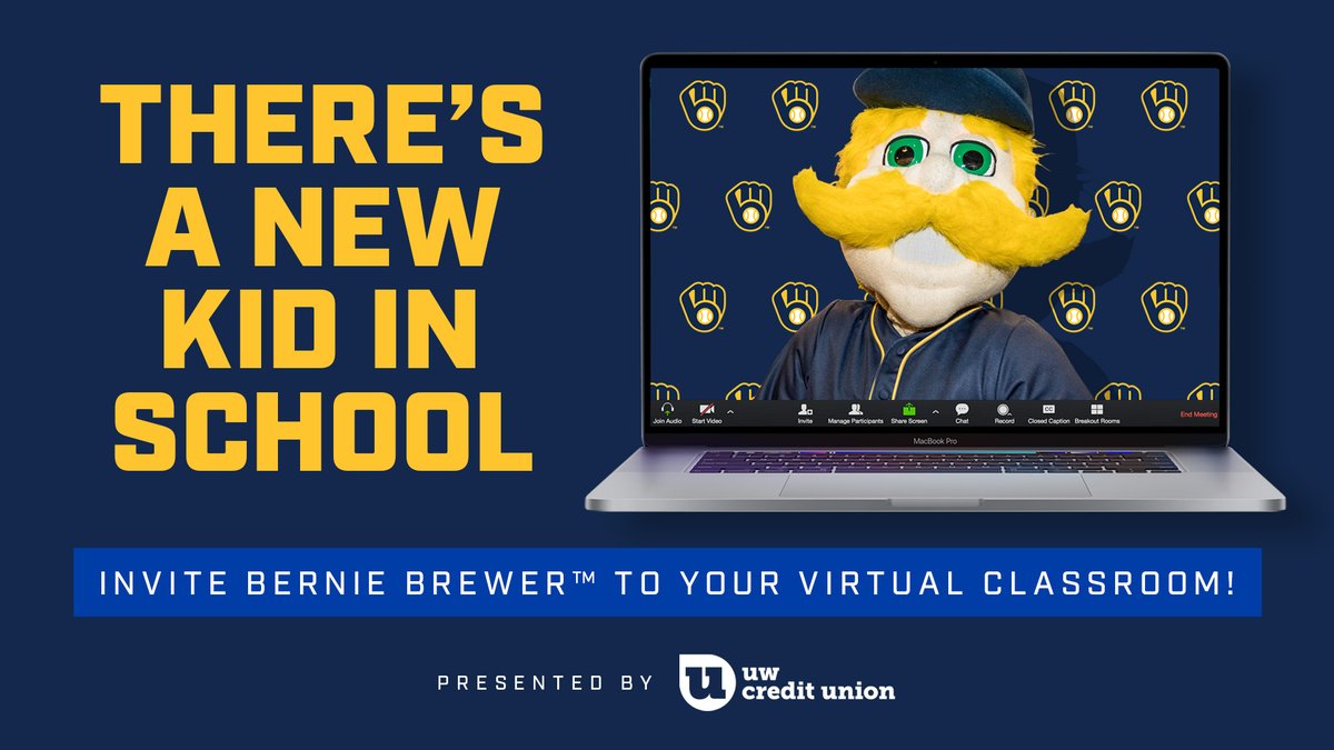 Brewers's tweet photo. Best Show-And-Tell ever! 

Have Bernie Brewer surprise your virtual classroom - thanks to @UW_CreditUnion. Reach out to BernieAtHome@Brewers.com to schedule your FREE appearance! https://t.co/28RLPjTyvJ