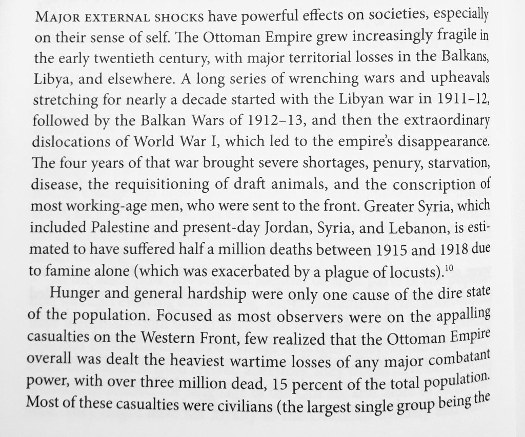 "the Ottoman Empire overall was dealt the heaviest wartime losses [in WW1] of any major combatant power ... Most of these casualties were civilians (.. victims of massacres at the behest of the Ottoman authorities in 1915 & 1916 - Armenians, Assyrians, and other Christians)"