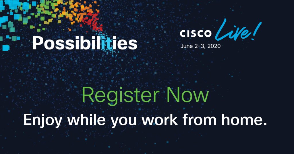 CiscoSP360's tweet photo. .@CiscoLive is going virtual on 6/2 - 6/3. We're featuring live-streams including how to transform your infrastructure for the #InternetOfTheFuture. Register for free and enjoy while you work from home. 

https://t.co/3Th34GIfYd https://t.co/Ha2F2Cd5NY