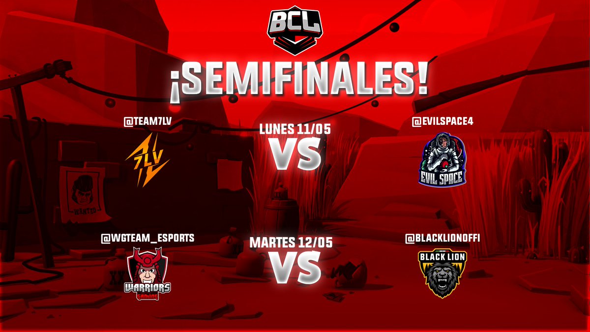 Enfrentamientos🆚 | #Semifinales

Aquí les presentamos los enfrentamientos para las semifinales de la Brawl Champions League🥳

📆Lunes 11/05
<a href="/Team7LV/">TEAM 7LV ⚡</a> vs <a href="/EvilSpace4/">en proceso</a> 

📆Martes 12/05
<a href="/WGTeam_eSports/">Warriors Gaming</a> vs <a href="/BlackLionOffi/">BLACK LION</a> 

⏰Horarios a confirmar!