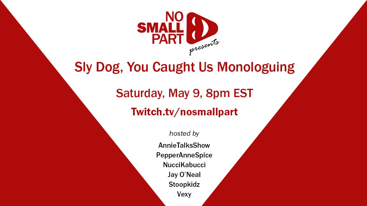 nosmallpart's tweet photo. Join us for our first showcase to hear music and monologues from our community!  Saturday, May 9, 8pm EST at https://t.co/5HGR1GkOVw. #nosmallpart #MonologuesforQuarantine #twitchstreaming https://t.co/3Ijs3cBPcq