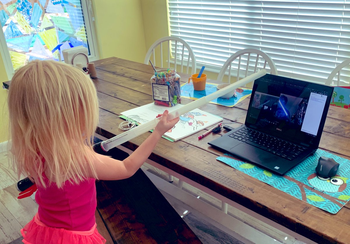 CoachAbbyElder's tweet photo. You know that one kid?  The one that will have a Google Meet light saber battle with your kid during @PBCHS_Broncos virtual class?  #ThatsMyWhy https://t.co/fn11fZeuRD