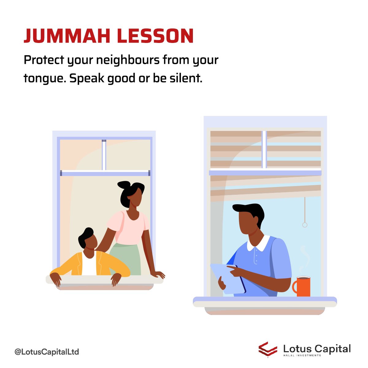 lotuscapitalltd's tweet photo. Let’s end the day with our Jummah Lesson. 
So simple and straightforward - speak good or keep silent. 
Practice this and watch your life become peaceful. 
Iftar mubarak!

#JummahLesson #Jummah #JummahMubarak #Islam https://t.co/vFBbPC2DkH
