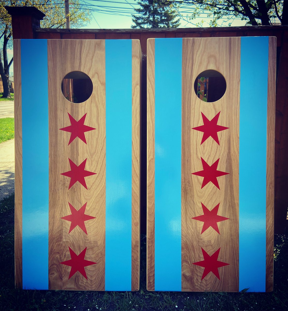 chitowncornhole's tweet photo. Chi-town special: Hand painted chicago flag on birch wood. #cornhole #customcornhole #chitowncornhole #personalized #corntoss #baggo https://t.co/oC0t6XXThs