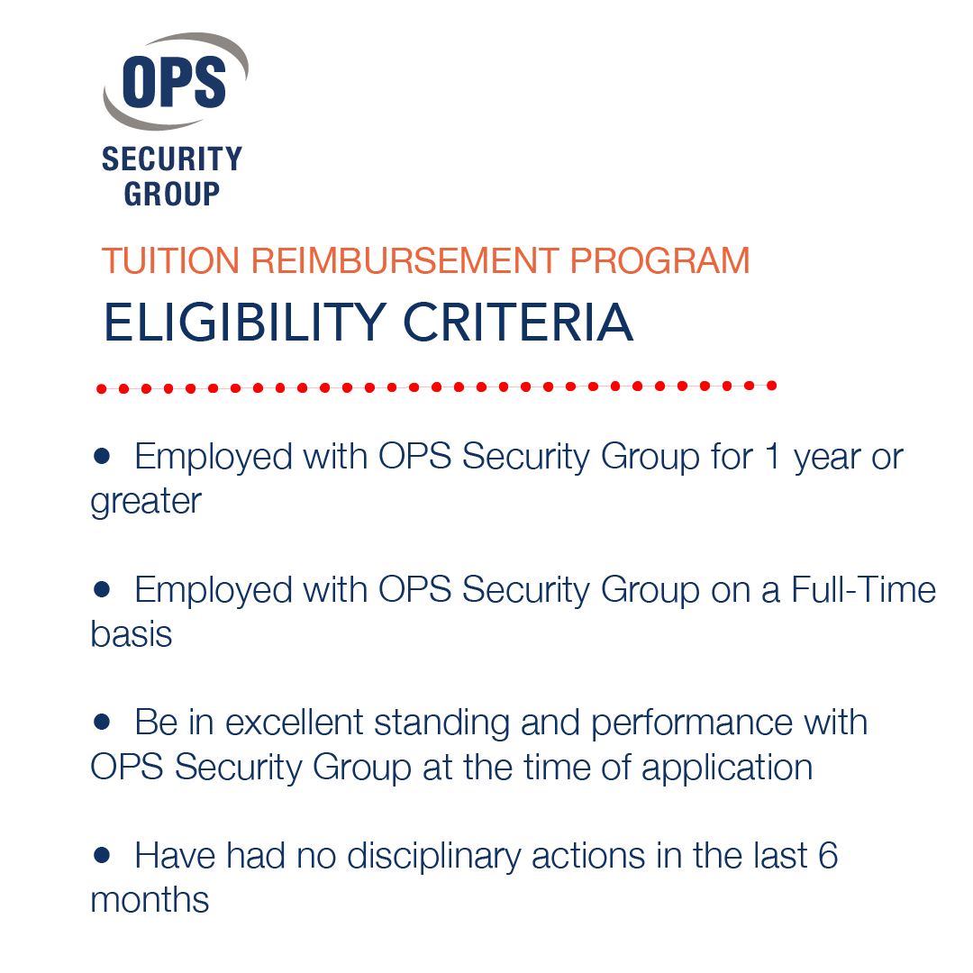 OPSProtect's tweet photo. OPS Security Group Tuition Reimbursement Program is open to employees now! The applications can be found in ADP under the "internal jobs" link. #opssecuritygroup #employees #tuitionreimbursement #learning #investinginouremployees https://t.co/X3wSqtGsQE