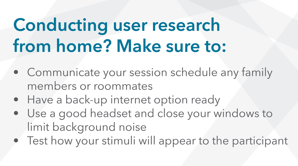 AnswerLab's tweet photo. Conducting #UXResearch sessions from home? Check out these tips from our team on how to make sure your day runs as smoothly as possible. #UserResearch #UX #RemoteWork https://t.co/ygE3EhSqKa
