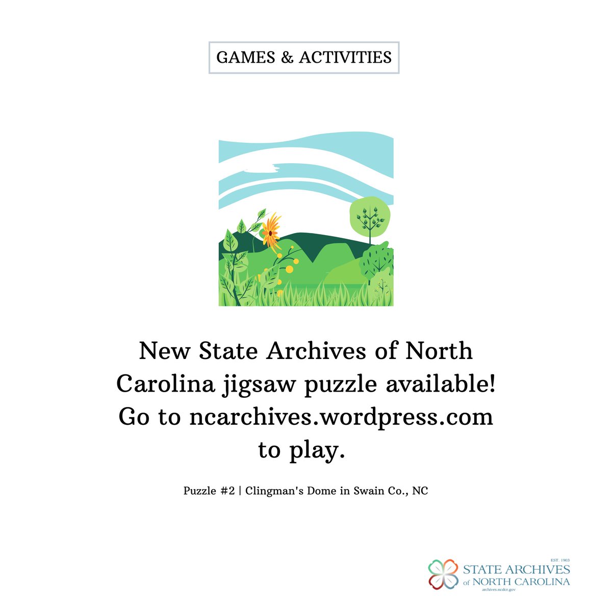 NCArchives's tweet photo. Our second puzzle of the week is up on our blog. The image from our collections that we used is of Clingman's Dome in Swain County, NC. | Link: https://t.co/XvtktX4nVQ…/jigsaw-puzzle-2-clin…/ https://t.co/sUSv8og9EK