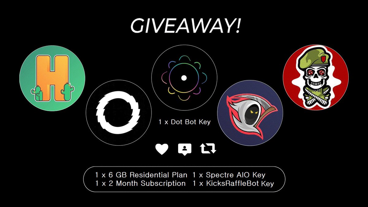 ⚡Flash Giveaway!⚡

Like, Retweet, and Tag a friend

@hypeproxiesio- 6GB Residential Plan
@KicksRaffleBot- 1 Free Bot Key
<a href="/dotbotsio/">Dot Bots</a>- 1 Free Bot Key
<a href="/Spectre_AIO/">Spectre</a>- 1x Desktop Copy
@ArMaTaStools- 2 Month Subscription

🔥Giveaway Ends In 24 Hours!🔥