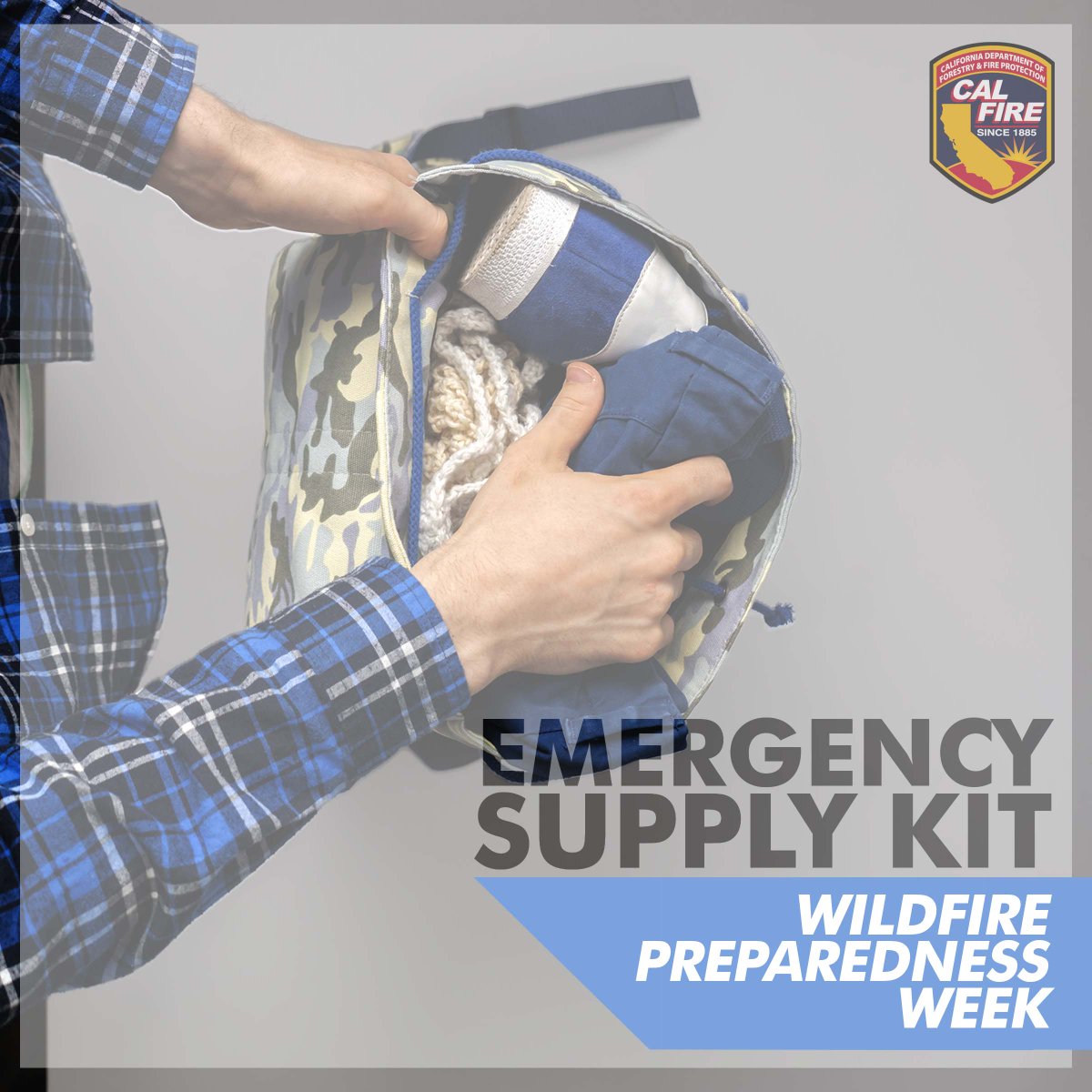 #WildfirePreparednessWeek is ending but getting prepared for you and your family should not. Having a go bag or emergency supply kit will ensure you have necessary items ready for a quick evacuation. Learn more at readyforwildfire.org/prepare-for-wi…