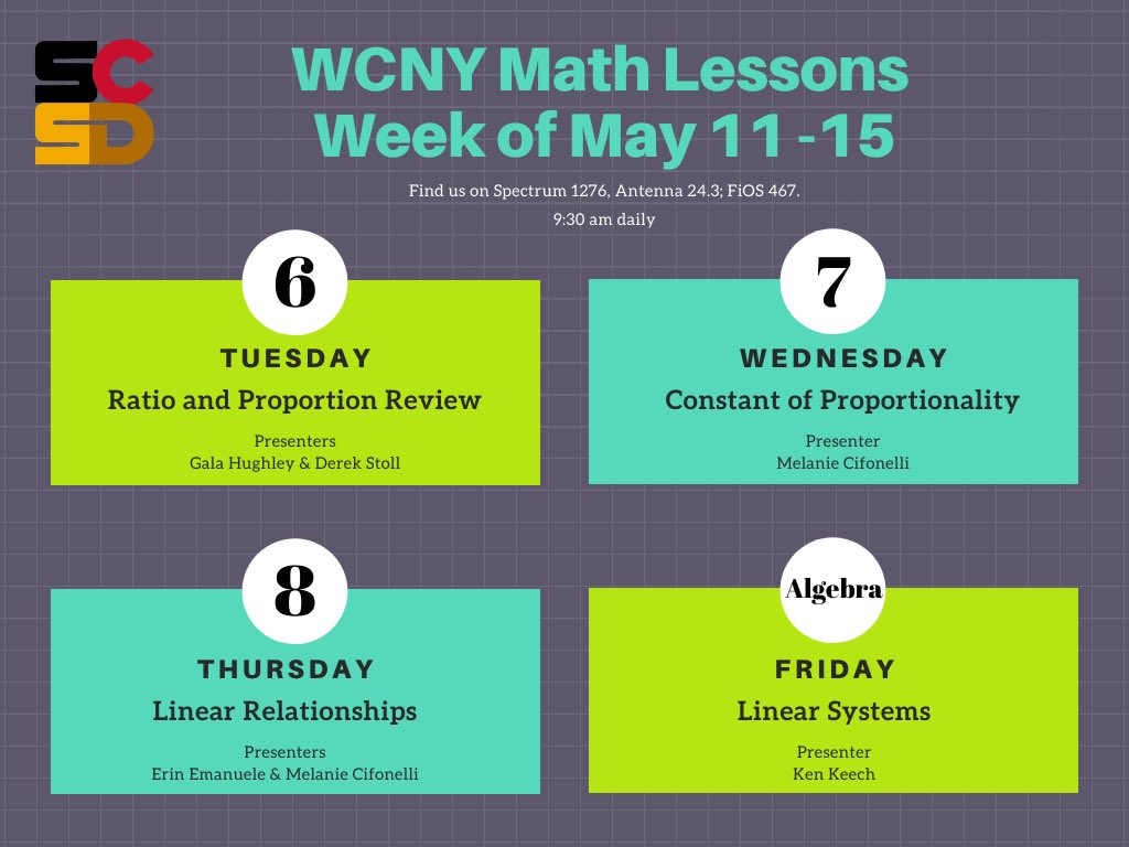 mosiermath's tweet photo. 𝐖𝐞𝐞𝐤 𝐨𝐟 𝐌𝐚𝐲 𝟏𝟏 - 𝐌𝐚𝐲 𝟏𝟓
 
@SyracuseSchools Middle School and High School students can catch math lessons on WCNY. @SCSDMath @mosiermath 
#SCSD https://t.co/DlZHPsxzN5