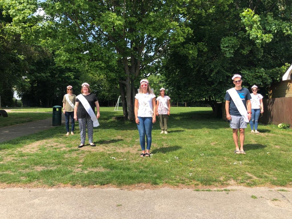 An interesting bank holiday spent at school . Thanks to all staff for giving their time to look after the children whilst finding time for a surprise social distanced hen party for Miss Kiddy.