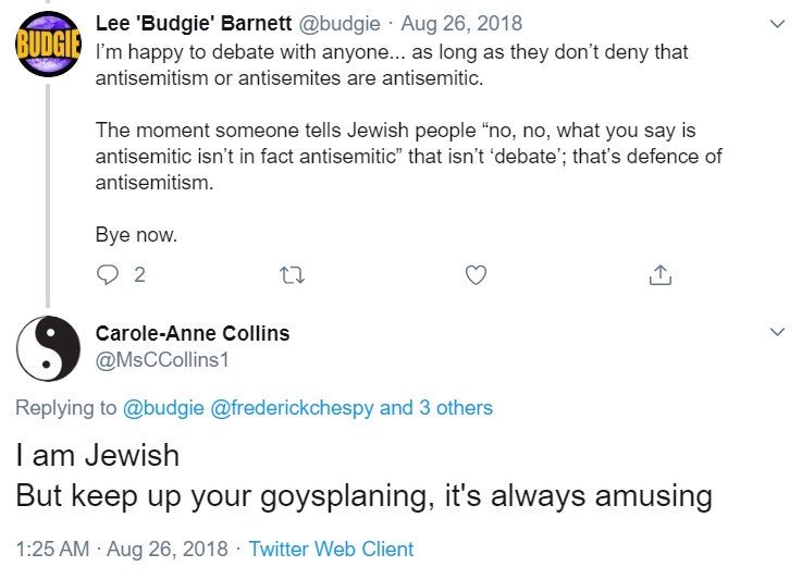 Ena can be regularly found with Carole-Anne Collins, another dedicated troll of Jews. Carole got caught pretending to be Jewish, and she's not the first one in that group to do that....>>