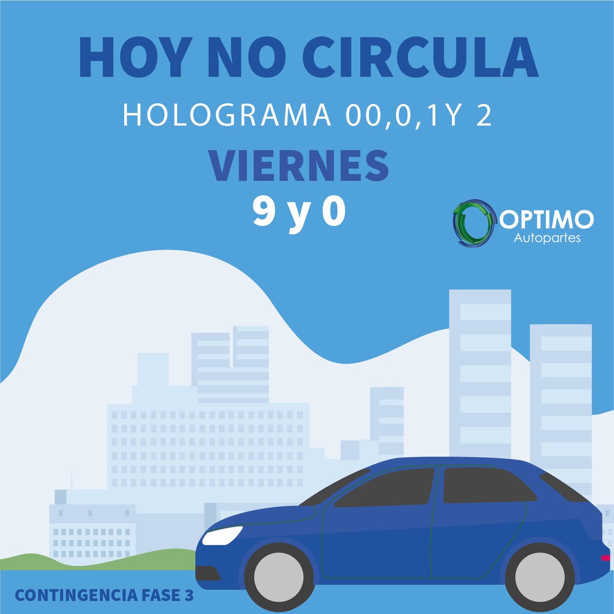 optimomx's tweet photo. "Checa el esquema del #HoyNoCircula para este viernes.
Las motos circulan sin restricciones. 🏍
No circulan vehículos con terminación de placa 9 y 0, engomado azul, sin importar su holograma (00, 0, 1 o 2, híbrido o eléctrico).
#OptimoMx #QuedateEnCasa #LoMasLeido https://t.co/t2WoBuEeco