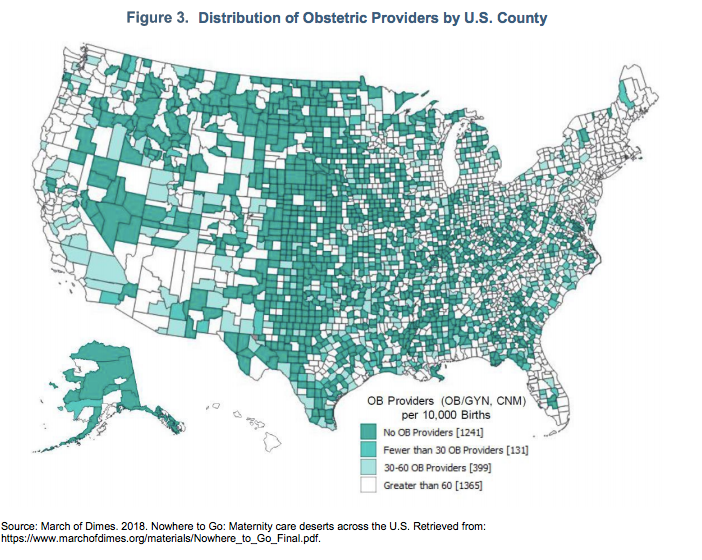 cnmamidwives's tweet photo. Urban counties have 35 obstetricians per 1,000 residents, while rural counties average less than two per 1,000 residents (CMS, 2019). Removing restrictions to nurse-midwife practice will expand access to experts in childbirth in areas where there are few OB/GYNs. Support #SB1237. https://t.co/cirMcO5zs1