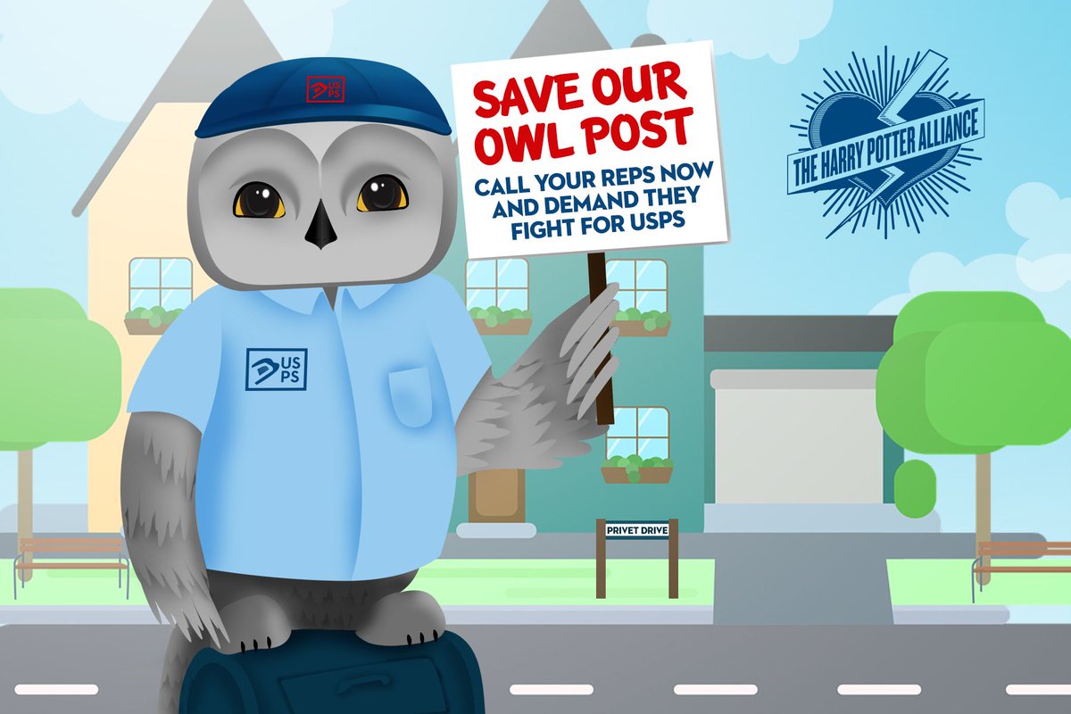 FandomForward's tweet photo. #SaveOurOwlPost is still going strong! You can download our postcards to send out using the USPS and help keep the Post Office going. We even suggest that you might send one to your Members of Congress and put your demands in writing! #WizardActivism https://t.co/7IxMROzkr9 https://t.co/J1GMPxO3We