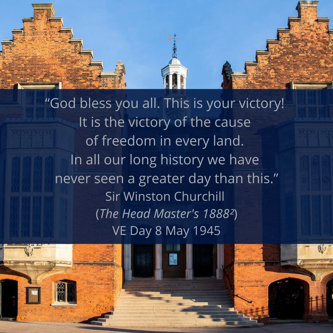 OldHarrovians's tweet photo. Lines from one of Sir Winston Churchill (The Head Master's 1888/2)'s speeches on VE Day 8 May 1945.
Wishing all those of you in the UK as pleasant a bank holiday as possible in the circumstances and looking forward to meeting again sometime soon.
#ohwisdom #veday75 https://t.co/KaJMCDDDAc