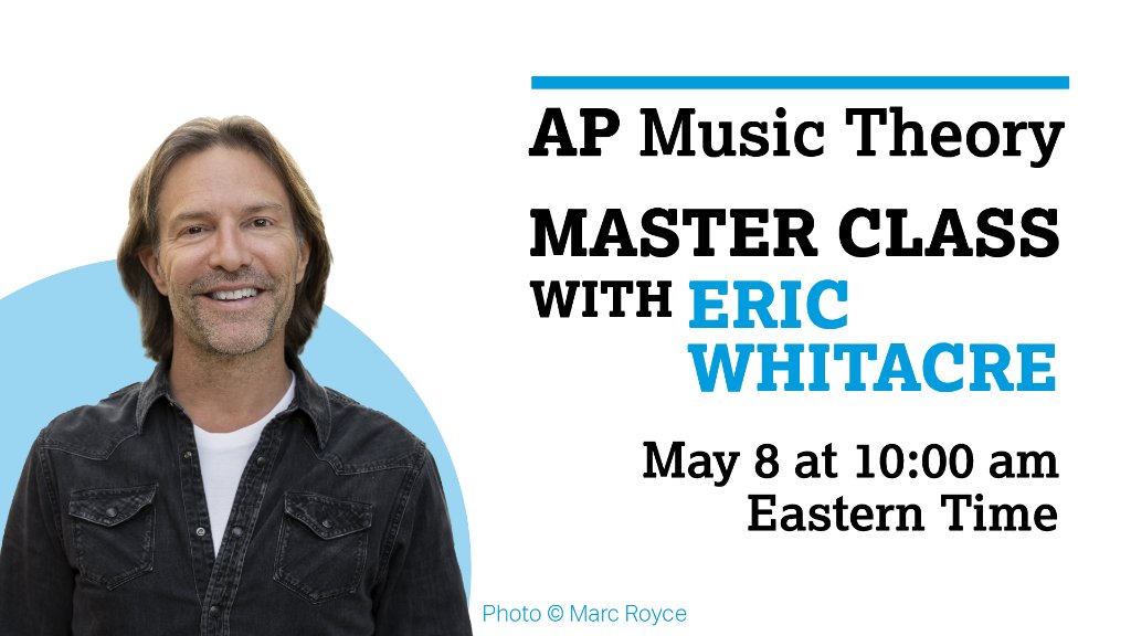APforStudents's tweet image. Grammy Award-winning composer and conductor @EricWhitacre is joining today&apos;s AP Music Theory class to discuss his compositional process, what inspires him, and more.

youtu.be/JkiBKwwnPWg #APMasterClass