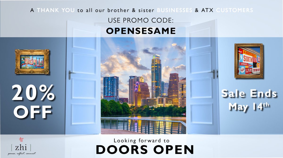 ZhiTea's tweet photo. Thank you @wheatsville @drafthouse @epochcoffee &amp; @JuiceLand and all of our FOLLOWERS for your support Looking forward to the grandest and most responsible re-opening! 
Enjoy a gift on us! 20% OFF https://t.co/EI5zxN2SxS 
Use promo code OPENSESAME at checkout! https://t.co/LqhP1JEsdF