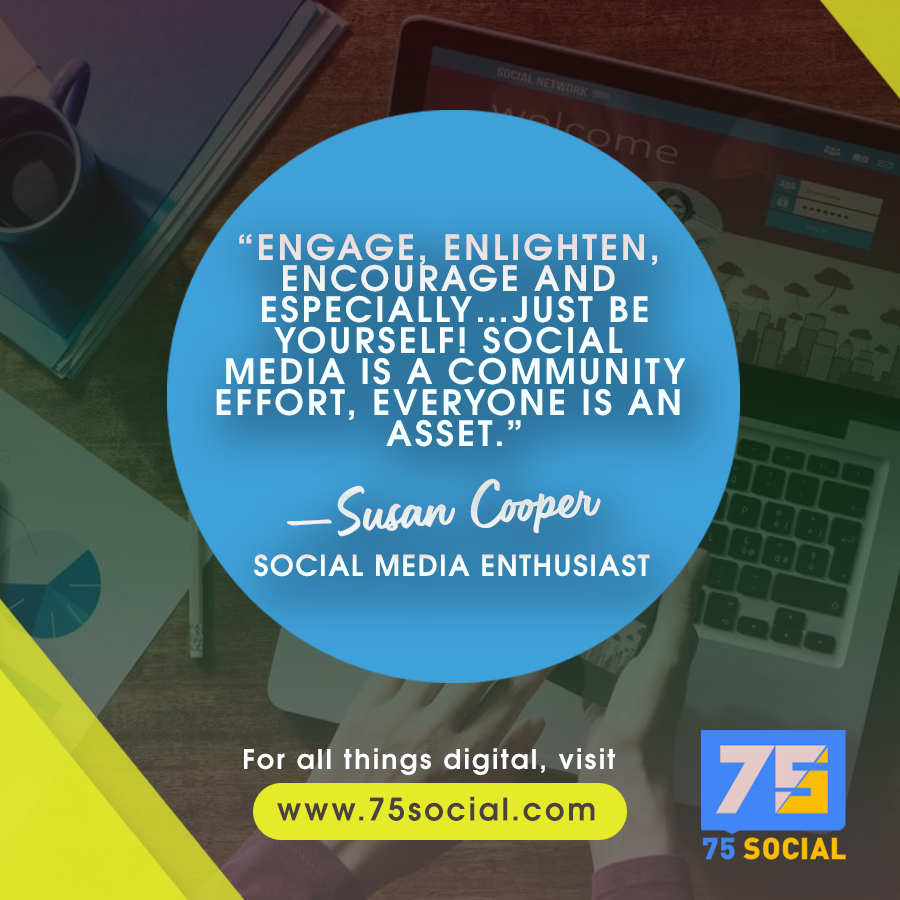 75_social's tweet photo. Here's a quote to end the week from social media enthusiast Susan Cooper.
For social media management and other digital services, visit https://t.co/Qx4bgwHVA8
#socialmediamanagement #digitalmedia #75social #socialmedia #socialmediamarketing #facebookgeneration https://t.co/5aK7UqUmJq