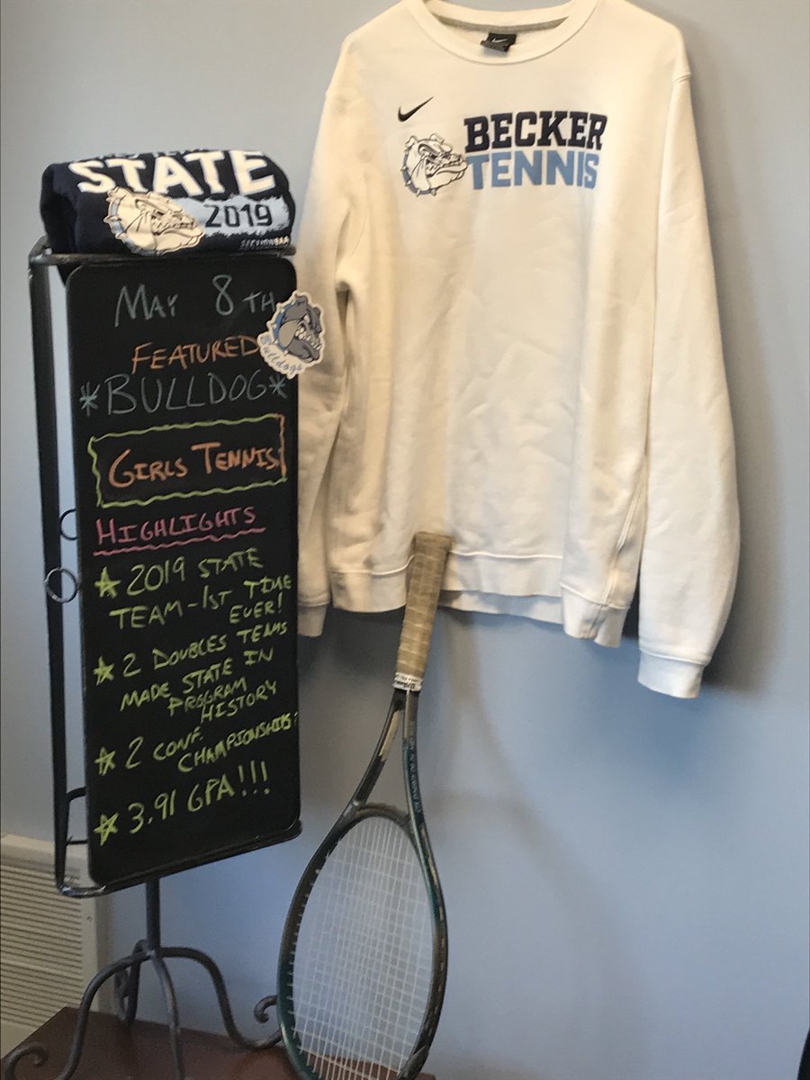 principal726's tweet photo. We approach the net...today’s featured Bulldog activity-Girls Tennis! This squad made school history with the 1st state tournament - requiring a TEAM approach w/success needed in singles + doubles competition. You’ve got to love the classy white swag too! ⁦@BeckerSchools⁩ https://t.co/fbT37j5VEu