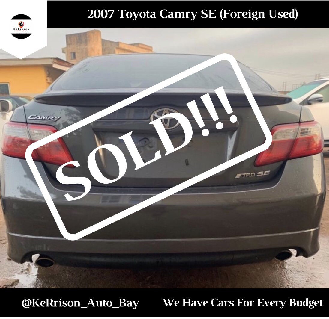 BayKerrison's tweet photo. 2007 TOYOTA CAMRY SE SOLD!!! Congratulations and Many thanks for trusting us with your patronage. .
-
@KeRrison_Auto_Bay. 
We Have Cars For Every Budget. #usedcarsales #carsforsale #carrepair #contentcreator #instagramtips #autocare #carparts #autopartsstore #newscar https://t.co/KLEwrlVSad