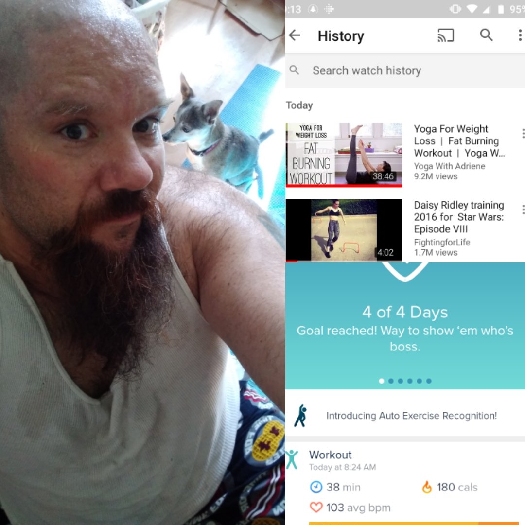 Wook316's tweet photo. Knocked out some Yoga @yogawithadriene weightloss.. Also special cameo by Lola
#sweatingButter
#PathToImprovement2020 https://t.co/glLBkDoi0a