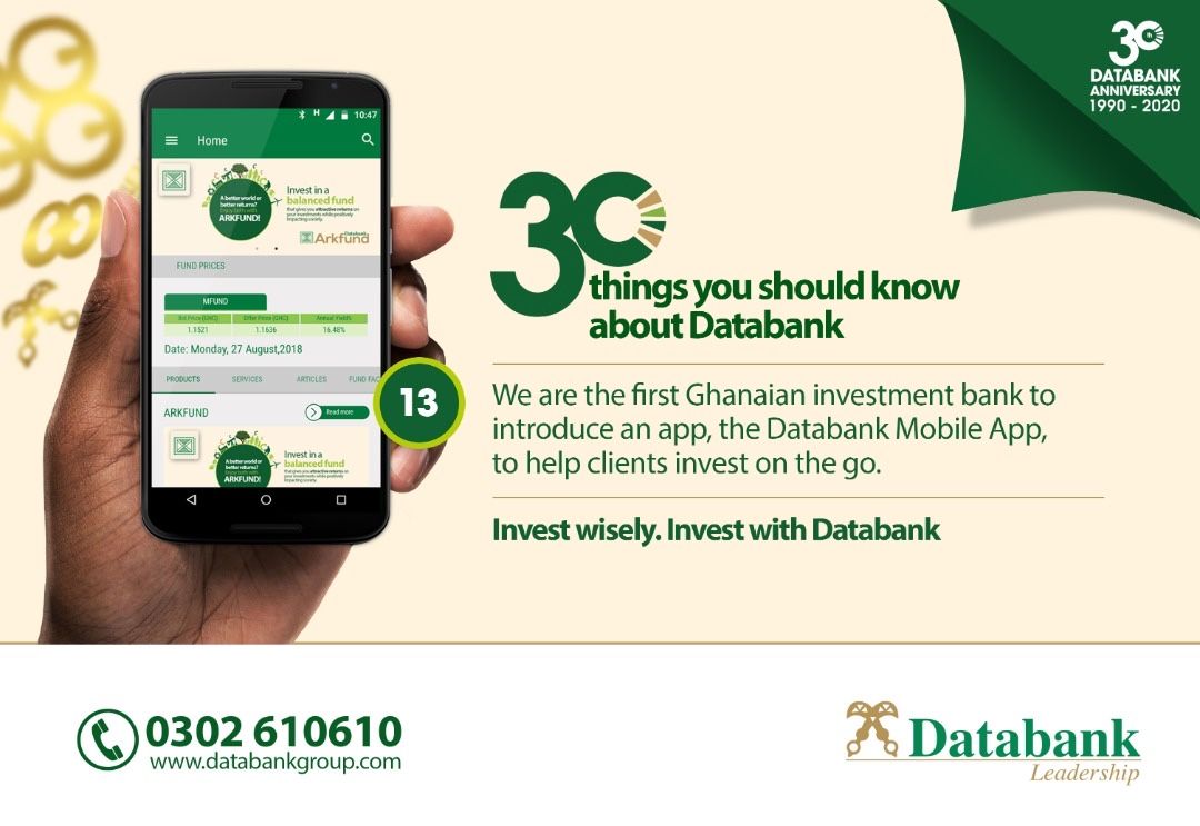 Databankgroupgh's tweet photo. 30 Interesting facts you should know about Databank continues!

#13 Go digital with our mobile app.
iOs users👉🏾 https://t.co/UgmXOfttPR
Android users 👉🏾https://t.co/1c9vK3X9wS

#30FactsAboutDatabank
#Databankturns30 https://t.co/N2OCI4aA6V