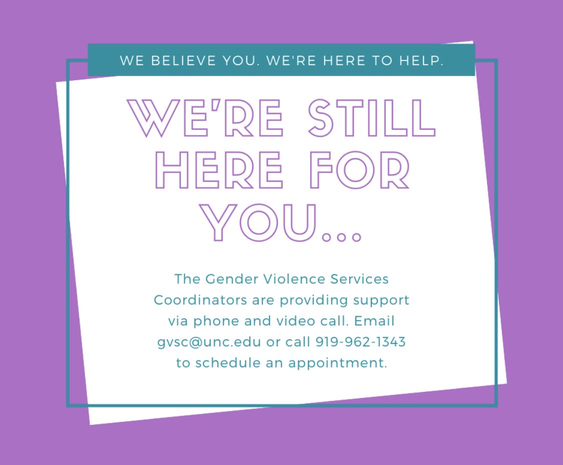 The GVSCs are still here throughout the summer (virtually!) to provide confidential support for our Carolina Community. Reach out and we’ll find a time to connect! womenscenter.unc.edu/resources/gend…