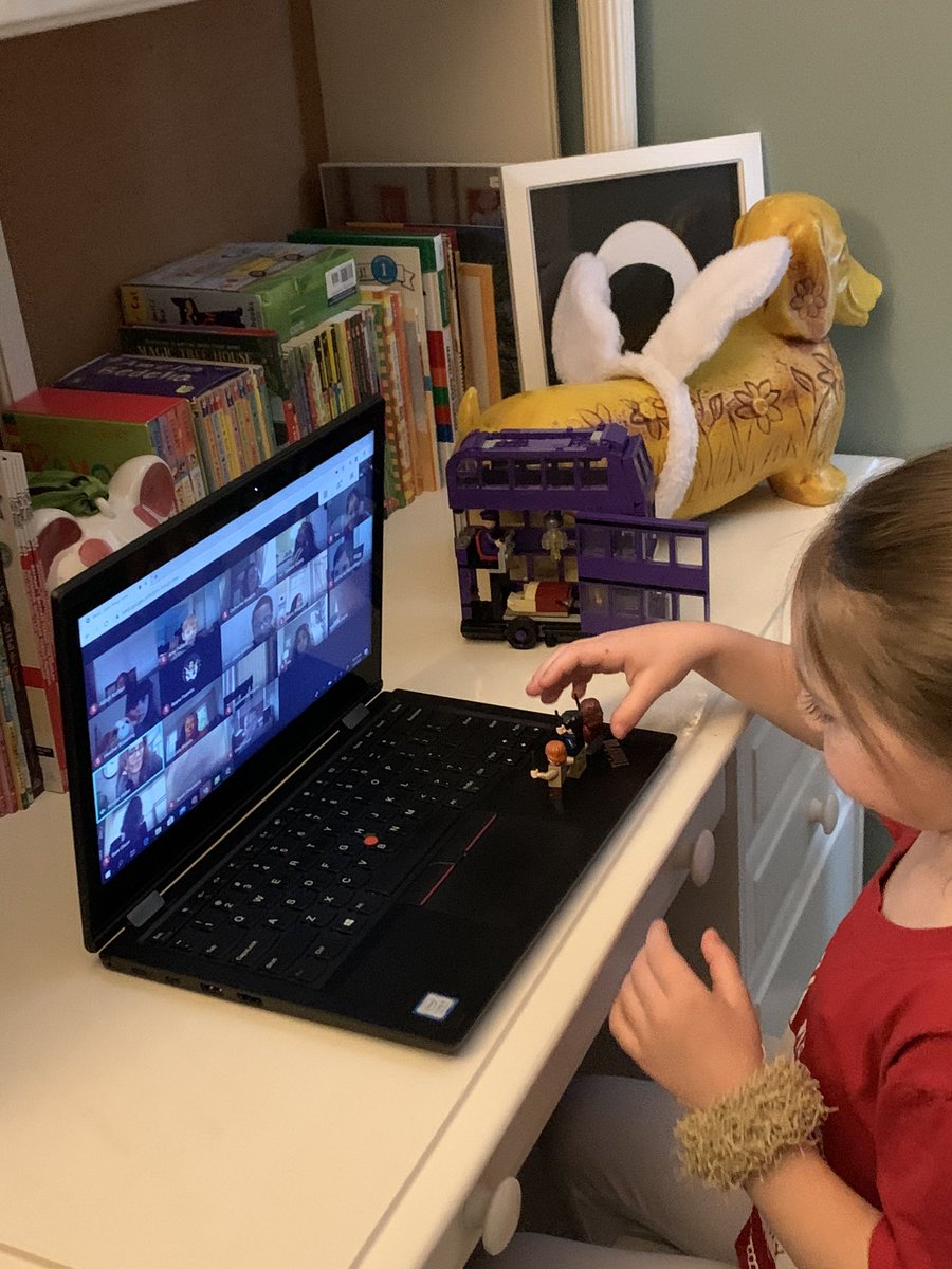 Principal_Tuck's tweet photo. It was show and tell day during Harper’s synchronous lesson. She showed off her LEGO Harry Potter Knight Bus that she worked so hard to build. I love seeing her face light up when she sees her teachers and classmates each week! #connectionisimportant #virtuallearning https://t.co/HpUT9Hut2K