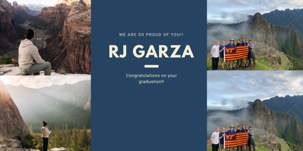 vt1stgen's tweet photo. VT First-Gen Graduate Spotlight:

Today, @vt1stgen celebrates Senior RJ Garza, a Communications major, on his graduation from VT! RJ, we are very proud of you &amp; your accomplishments! 🎉 Help us congratulate RJ on his graduation! #VTFirstGenGraduate #CelebrateFirstGen https://t.co/4xc8LCNBRS