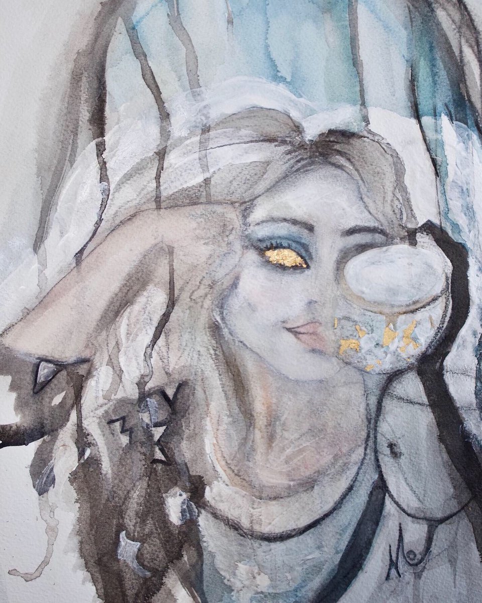 MoKellyDJ's tweet photo. โQuarentine Daydream with G&Tโ watercolour and gold leaf on paper. ( part 1 of a series I feel lol) #quarentineart #lastnightacocktailsavedmylife #gtsforever #coronavirusart #artintimesofcorona #artintimesofcovid #mokellyart https://t.co/CDEJz4zisP