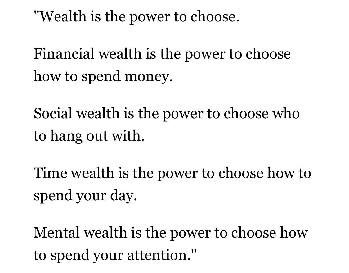 As per <a href="/JamesClear/">James Clear</a>'s lastest newsletter, I can't think of a better way to schedule your time (day, week, month or year) than making sure you have dedicated enough of your time and energy on building the wealth that matters the most to you.