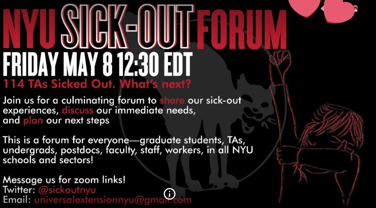 NYUSLAM's tweet photo. Hey Undergrads! Come through for the final forum for #SICKOUTNYU today at 12:30!
The university-wide forum is on what we made possible this week in solidarity w @sickoutnyu & what solidarity b/w undergrads, grads, faculty, workers can make possible moving forward! โ๐ฝ https://t.co/9HD2amiEL8