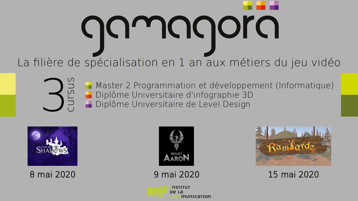 gamagora's tweet photo. 📺 Premier live sur l’un des jeux des étudiants de #Gamagora et @Master_MAAAV dès ce soir à 19 h : 🌟From the Shadows🌟 @teamspookyggs
🤞https://t.co/rafXg2ZfiL
💬 Découvrez le jeu et questionnez les concepteurs ! 💬
📅 Et demain samedi 9/05 à 15 h, second live : Projet Aaron https://t.co/SrZkbqj8lK