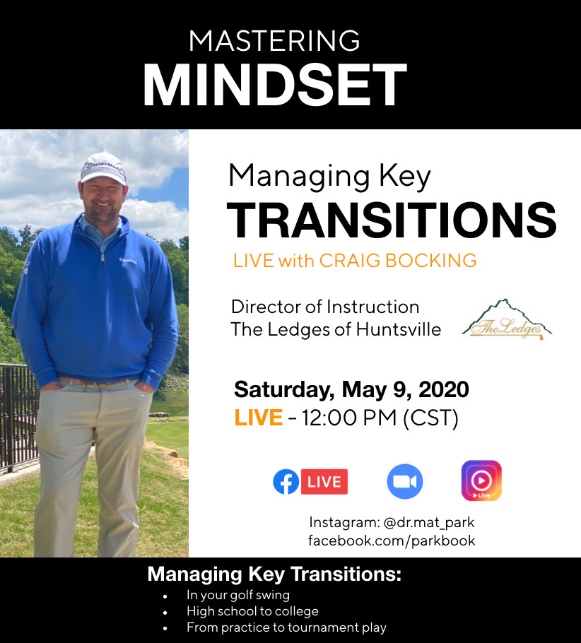I’m looking forward to talking with <a href="/DrMatPark/">Mat Park</a> about Managing Your Key Transitions! Join us on Facebook Live &amp; Instagram Live Saturday, May 9th 12:00pm CST.  💭
#golf #golfinstruction