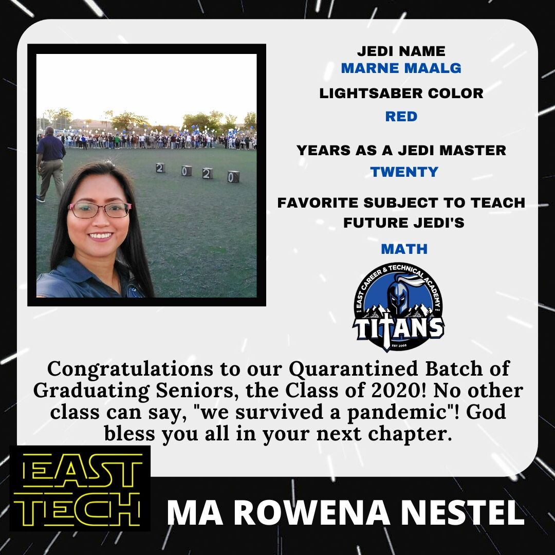 EastTechTitans's tweet image. Our staff is the best in the galaxy! Ms. Nestel uses her years of experience as a math teacher to help students find joy in learning. And she may just bring a smile to your face if you ever see her in costume!

#teacherappreciation #jedimaster #forceisstrongwiththisone
